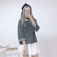 Load image into Gallery viewer, Japanese Teen Girl Retro Striped T-shirts 2022 Loose All Match Three Quarter Tops Sweet Spring Summer Simple Tee Ropa Mujer