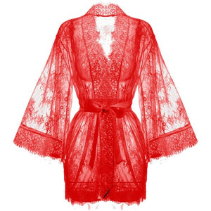 Japanese Wide-sleeved Eyelash Bathrobe Sleepwear Robe Women Kimono Dressing Gown Babydoll Nightwear Lace Nightgown Home Clothes