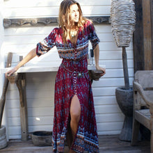 Load image into Gallery viewer, Jastie Summer Vintage Floral Print Women Maxi Dress V-Neck Lantern Half Sleeve Buttons Cardigan Robe Holiday Beach Vestidos