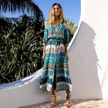 Load image into Gallery viewer, Jastie Summer Vintage Floral Print Women Maxi Dress V-Neck Lantern Half Sleeve Buttons Cardigan Robe Holiday Beach Vestidos