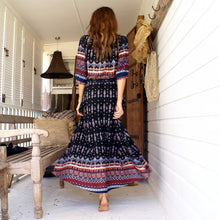 Load image into Gallery viewer, Jastie Summer Vintage Floral Print Women Maxi Dress V-Neck Lantern Half Sleeve Buttons Cardigan Robe Holiday Beach Vestidos