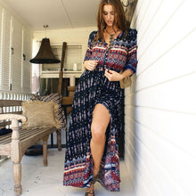 Load image into Gallery viewer, Jastie Summer Vintage Floral Print Women Maxi Dress V-Neck Lantern Half Sleeve Buttons Cardigan Robe Holiday Beach Vestidos