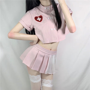 Kawaii Doctor Roleplay Cosplay Lingerie Women Sexy Nurse Erotic Sleepwear Set Costumes Maid Outfit for Couple School Girl Pink