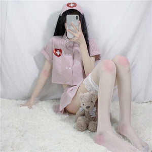 Kawaii Doctor Roleplay Cosplay Lingerie Women Sexy Nurse Erotic Sleepwear Set Costumes Maid Outfit for Couple School Girl Pink