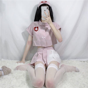 Kawaii Doctor Roleplay Cosplay Lingerie Women Sexy Nurse Erotic Sleepwear Set Costumes Maid Outfit for Couple School Girl Pink