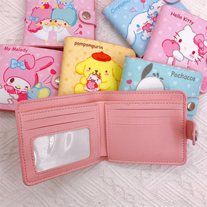 Kawaii Hello Kitty Cinnamoroll My Melody Kuromi Sanrios New Pu Casual Money Bag Coin Purse Card Holder Wallet With Buttons