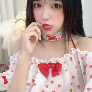 Kawaii Lingerie Set Strawberry Sleepwear Anime Girl Cosplay Costume Cute Sexy Lolita Maid Uniform Underwear Dropshipping