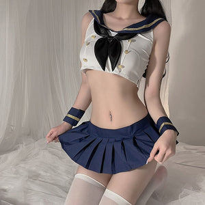 Kawaii Sailor Cosplay Lingerie Women Sexy Student Uniform School Girl Ladies Erotic Costume Lace Miniskirt Outfit Short Top