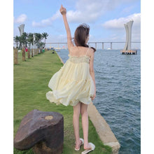 Load image into Gallery viewer, Kawaii Sweet Women Dress Fluffy Yellow Suspender Dress Summer Princess Dress Casual Daily Dating Party New Arrival