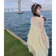 Load image into Gallery viewer, Kawaii Sweet Women Dress Fluffy Yellow Suspender Dress Summer Princess Dress Casual Daily Dating Party New Arrival