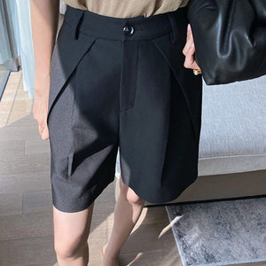 Khaki Women's Summer Fashion Shorts Knee-length Wide High Waist Formal Long Shorts Female Loose Casual Short Pants Women Black