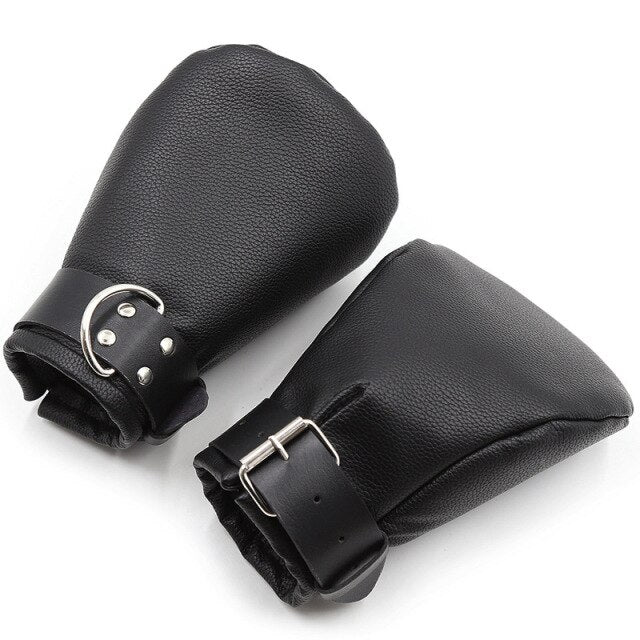Unisex Thick Padded PU Leather Sub Cosplay Fist Mitts Gloves Role Play Mittens Fetish Restraint Costume