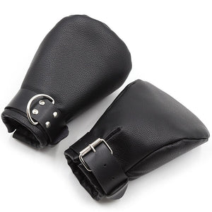 Unisex Thick Padded PU Leather Sub Cosplay Fist Mitts Gloves Role Play Mittens Fetish Restraint Costume