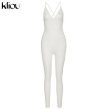 Load image into Gallery viewer, Kliou v-neck skinny sexy jumpsuit women summer 2020 hollow out partywear halter sleeveless streetwear outfit fitness backless