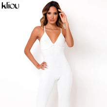 Load image into Gallery viewer, Kliou v-neck skinny sexy jumpsuit women summer 2020 hollow out partywear halter sleeveless streetwear outfit fitness backless