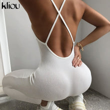 Load image into Gallery viewer, Kliou v-neck skinny sexy jumpsuit women summer 2020 hollow out partywear halter sleeveless streetwear outfit fitness backless