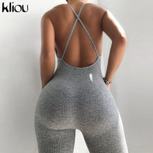 Load image into Gallery viewer, Kliou v-neck skinny sexy jumpsuit women summer 2020 hollow out partywear halter sleeveless streetwear outfit fitness backless