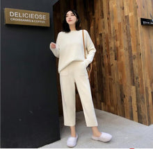 Load image into Gallery viewer, Knitted 2 pieces Set Tracksuits Women  Autumn Winter Thick Warm O-neck Loose Sweater+Ankle-Length Pants Warm Cashmere Suit