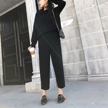 Load image into Gallery viewer, Knitted 2 pieces Set Tracksuits Women  Autumn Winter Thick Warm O-neck Loose Sweater+Ankle-Length Pants Warm Cashmere Suit