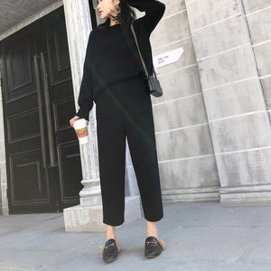 Knitted 2 pieces Set Tracksuits Women  Autumn Winter Thick Warm O-neck Loose Sweater+Ankle-Length Pants Warm Cashmere Suit