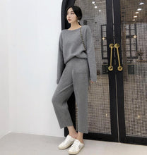 Load image into Gallery viewer, Knitted 2 pieces Set Tracksuits Women  Autumn Winter Thick Warm O-neck Loose Sweater+Ankle-Length Pants Warm Cashmere Suit