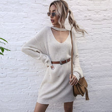 Load image into Gallery viewer, Knitted Dresses for Women 2021 Autumn New Low V-neck Women Sweater Inner Tops Length Section Long Sleeve Pullover Dress Women