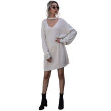 Load image into Gallery viewer, Knitted Dresses for Women 2021 Autumn New Low V-neck Women Sweater Inner Tops Length Section Long Sleeve Pullover Dress Women