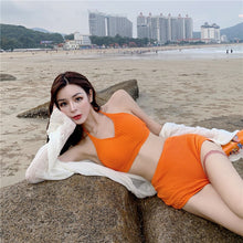 Load image into Gallery viewer, Knitted Halter High Waist Slimming Swimsuit Korean Ins Style 2021 New Bikini Sexy Hot Spring Swimsuit For Swimwear Women Beach