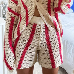 Knitted Long Sleeve Cardigan Women Red Stripe Jumper Loose Y2K Autumn Winter Fashion Casual Sweater Top V Neck Oversized sweater
