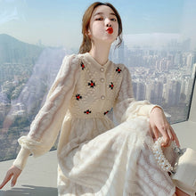 Load image into Gallery viewer, Knitting Maxi Dresses for Women Female Korea Style Slim Embroidery Warm Wool Long Sleeve Woman Dress Party 2022 Autumn Winter