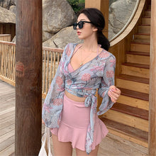 Load image into Gallery viewer, Korea Bikini Women Solid Swimwear Skirted Swimsuit Long Sleeve Push Up Biquini High Waist Bikinis Cover Up Bathing Suit Ruffle