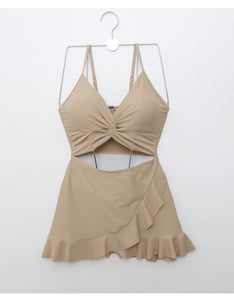Korea Monokini Women Swimwear Solid Swimsuit Cut Out Ruffle Bathing Suit sexy Monokini Beachwear 2021 New Maillot