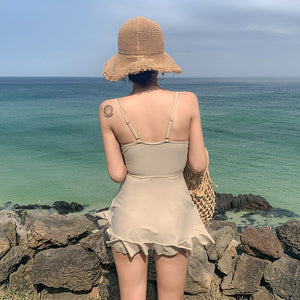 Korea Monokini Women Swimwear Solid Swimsuit Cut Out Ruffle Bathing Suit sexy Monokini Beachwear 2021 New Maillot