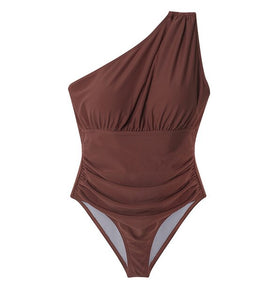 Korea Monokini Women Swimwear Solid Swimsuit Single Shoulder Bathing Suit sexy Monokini Beachwear 2021 New Maillot