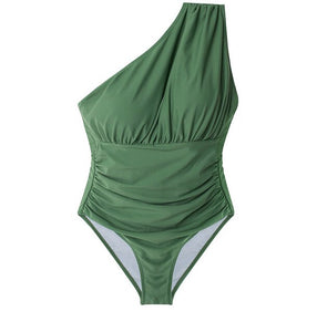 Korea Monokini Women Swimwear Solid Swimsuit Single Shoulder Bathing Suit sexy Monokini Beachwear 2021 New Maillot
