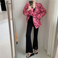 Load image into Gallery viewer, Korean Adult Lady Like Woman Style Printed Loose Suit Shirt Pink Long Blazer Feminino Women Coat Vintage Streetwear Clothing