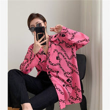 Load image into Gallery viewer, Korean Adult Lady Like Woman Style Printed Loose Suit Shirt Pink Long Blazer Feminino Women Coat Vintage Streetwear Clothing