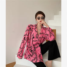 Load image into Gallery viewer, Korean Adult Lady Like Woman Style Printed Loose Suit Shirt Pink Long Blazer Feminino Women Coat Vintage Streetwear Clothing