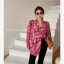 Load image into Gallery viewer, Korean Adult Lady Like Woman Style Printed Loose Suit Shirt Pink Long Blazer Feminino Women Coat Vintage Streetwear Clothing