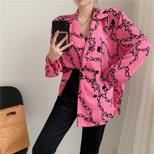 Load image into Gallery viewer, Korean Adult Lady Like Woman Style Printed Loose Suit Shirt Pink Long Blazer Feminino Women Coat Vintage Streetwear Clothing