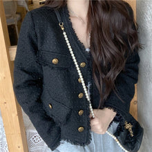 Load image into Gallery viewer, Korean Black Warm Jacket Coat Women Long Sleeve High Street Button Vintage Jacket Female Designer  Autumn Winter Clothing 2021