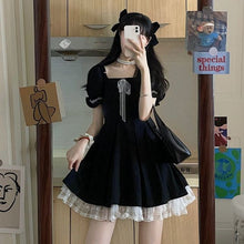 Load image into Gallery viewer, Korean Casual Kawaii Mini Dress Women Lace Black Cute Elegant Party Dress Summer 2021 Puff Sleeve Ruffle France Vintage Clothing