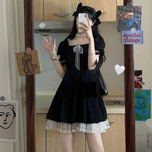 Load image into Gallery viewer, Korean Casual Kawaii Mini Dress Women Lace Black Cute Elegant Party Dress Summer 2021 Puff Sleeve Ruffle France Vintage Clothing