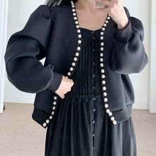 Load image into Gallery viewer, Korean Chic Autumn Sweet Pearl Lace Design Coat Women Loose Puff Sleeve Short Jacket Women Simple All Match Casual Women Tops