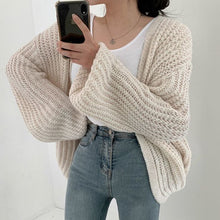 Load image into Gallery viewer, Korean Chic Loose Casual Long Sleeve V Neck Knitted Cardigans Simplr Solid All Match Autumn 2022 Sweaters Fashion Elegant Tops