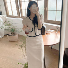 Load image into Gallery viewer, Korean Chic Summer V-Neck Patchwork Two Piece Set Skirt Short Sleeve Casual Slim High Waist Office Lady Outfits
