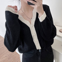 Load image into Gallery viewer, Korean Chic V Neck Long Sleeve Knitted Cardigans Casual All Match Loose Elegant Sweaters Women Autumn 2022 Solid Sweet Tops