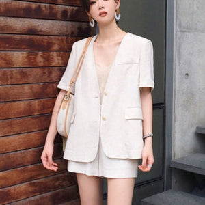 Korean Fashion Casual Loose Two Piece Set Women Short Blazer Coat + Shorts Suits Summer Top Pants 2 Piece Suits Ensemble Femme
