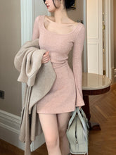 Load image into Gallery viewer, Korean Fashion Knitted Dress Women Long Sleeve Short Party Dress Elegant 2022 Autumn Slim Sexy Y2k Mini Dress Casual Female Chic
