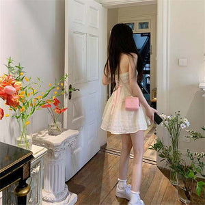 Korean Kawaii Strap Dress Women Bandage Backless Casual Sexy Mini Dress Female Summer 2021 High Waist Chic Party Sweet Dress